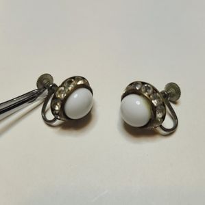 Vintage faux pearl faux diamond screw back earrings.